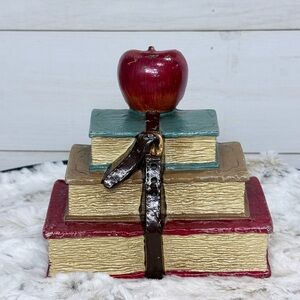 Cast Iron Book Bookend/Doorstop w/ Apple & Buckled Strap • Vintage Teacher Decor